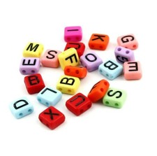 300 Multicolor Letters ABC Alphabet 9x8mm Flat Rectangle Two Drill Holes Beads