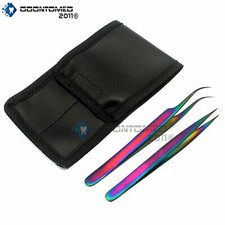 2 Eyelash Extension Tweezers Straight Curved Stainless Steel Multi Color BTS-718