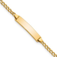 Real 10K Yellow Gold Semi-solid Curb Link ID Chain Bracelet; 5.5 inch