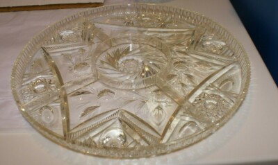 FAUX Crystal  Dish Serving Platter Divided 4 PARTS 4'' CENTRE DIP 12''D  ACRYLIC