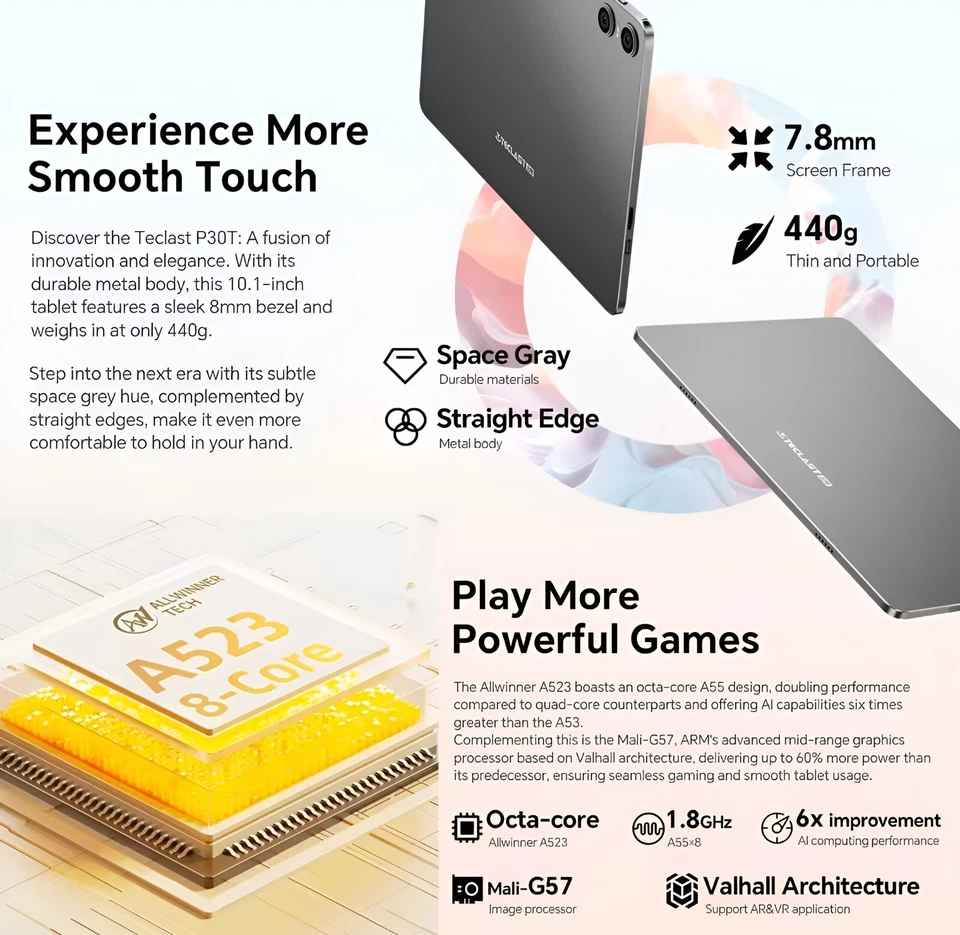 Tablette Teclast Portable 10,1 Pouces 4GO de Ram 128GO Quad Core Android 14 - Photo 4/4