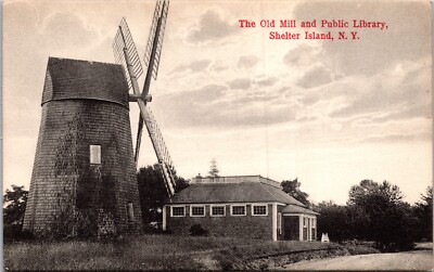 #ad Old Mill amp; Public Library Shelter Island N.Y. Postcard 4F $12.45