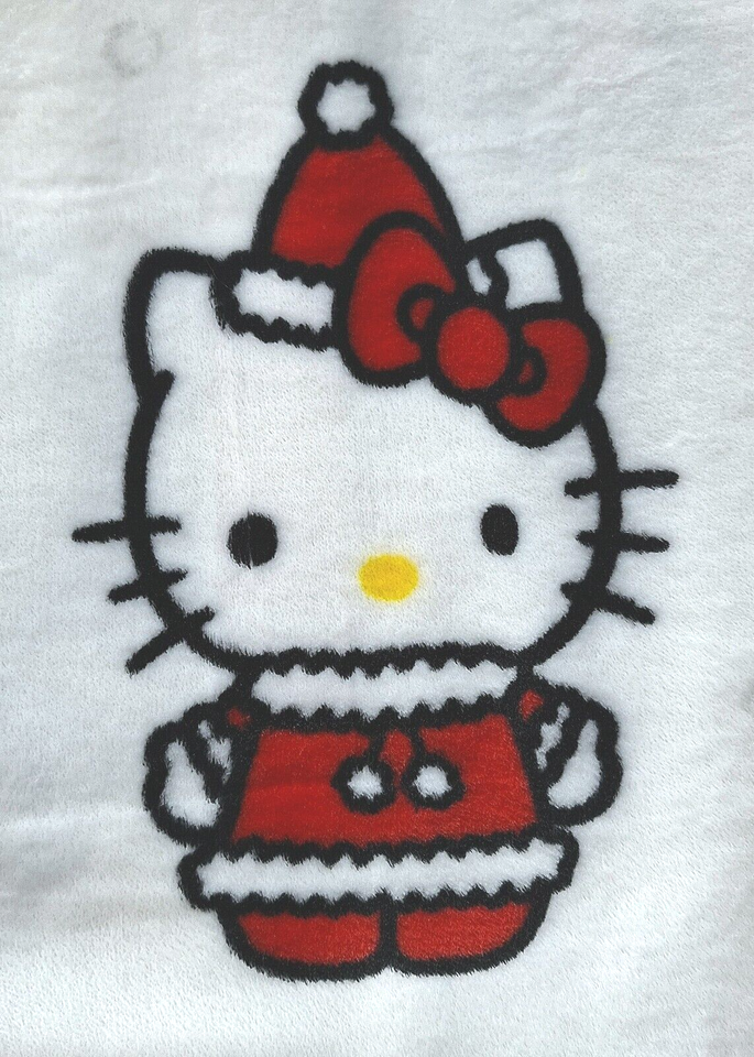 Hello Kitty Christmas Tree Santa Hat Red Bow TWIN 60x90 WHITE Throw
