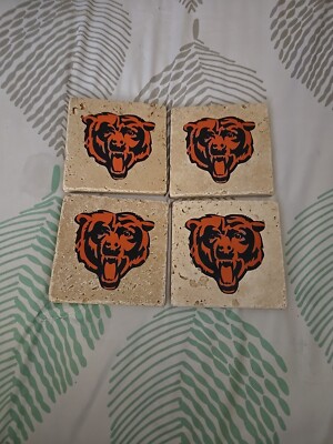 Chicago Bears Logos 4x4 Ceramic Coasters Handmade set of 4