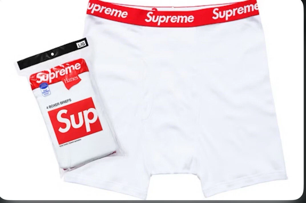 Boxer slip blanc et rouge Supreme X Hanes taille L (lot de 4)