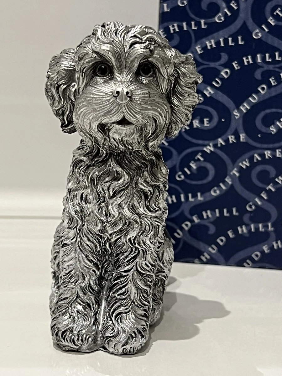 Cockapoo Dog Ornament Figure Silver Sitting Gift