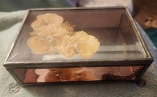 Vintage Stained Glass Dried Flowers Trinket Box Footed Hinged Mirror Bottom