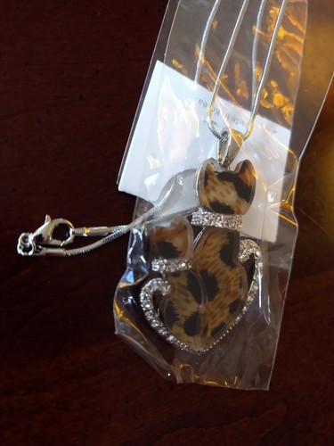 Silver Leopard Print Cat Necklace with Faux Diamonds - Picture 3 of 5