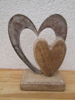 Aufsteller Herz Aus Metall, Mangoholz Silber, Braun (B/H/T) 16X21X6Cm Deko Wohn