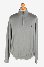 Chaps Zip Neck Jumper Pullover Warm Retro 90s Grey XL-IL2527