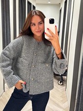 Massimo Dutti S Grey Drop Shoulder Textured Jacket Cardigan Jumper 6063/714 Rrp
