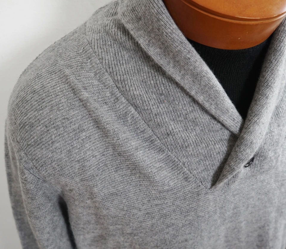 $375 NEW LINCS DC & CO Gray 100% CASHMERE Knit SHAWL NECK Pullover Sweater L - Image 4 of 4