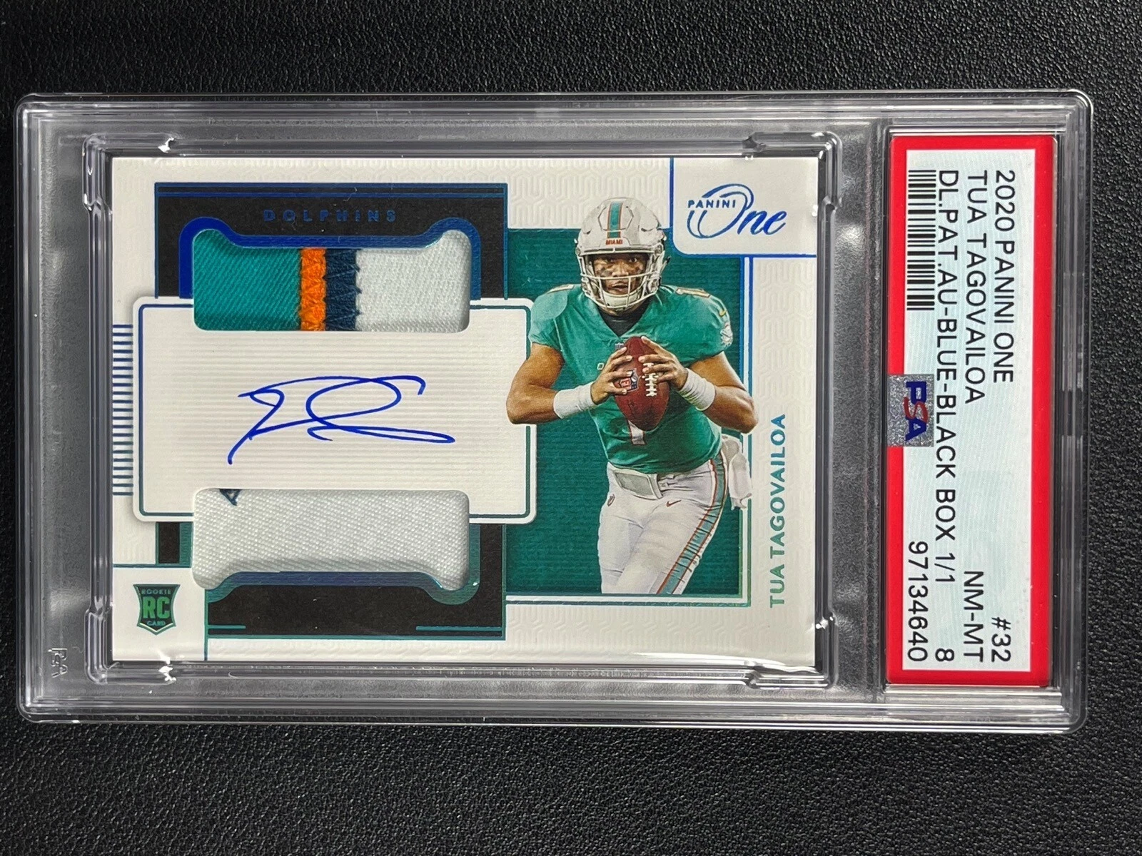 Tua Tagovailoa Panini One #32 Dual Patch Autograph-Blue-Black Box 1/1