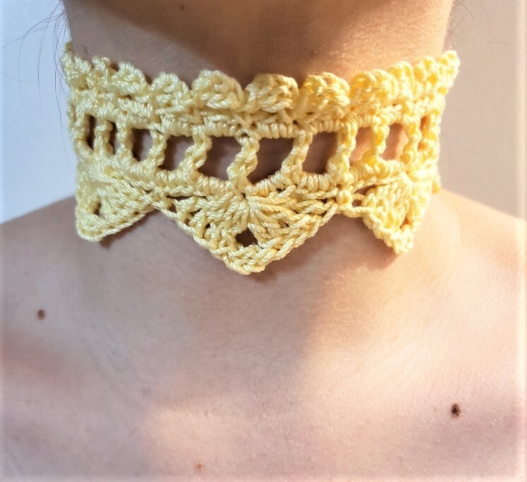 Sunny Yellow Handmade Crochet Choker Adjustable 11-12 Inches