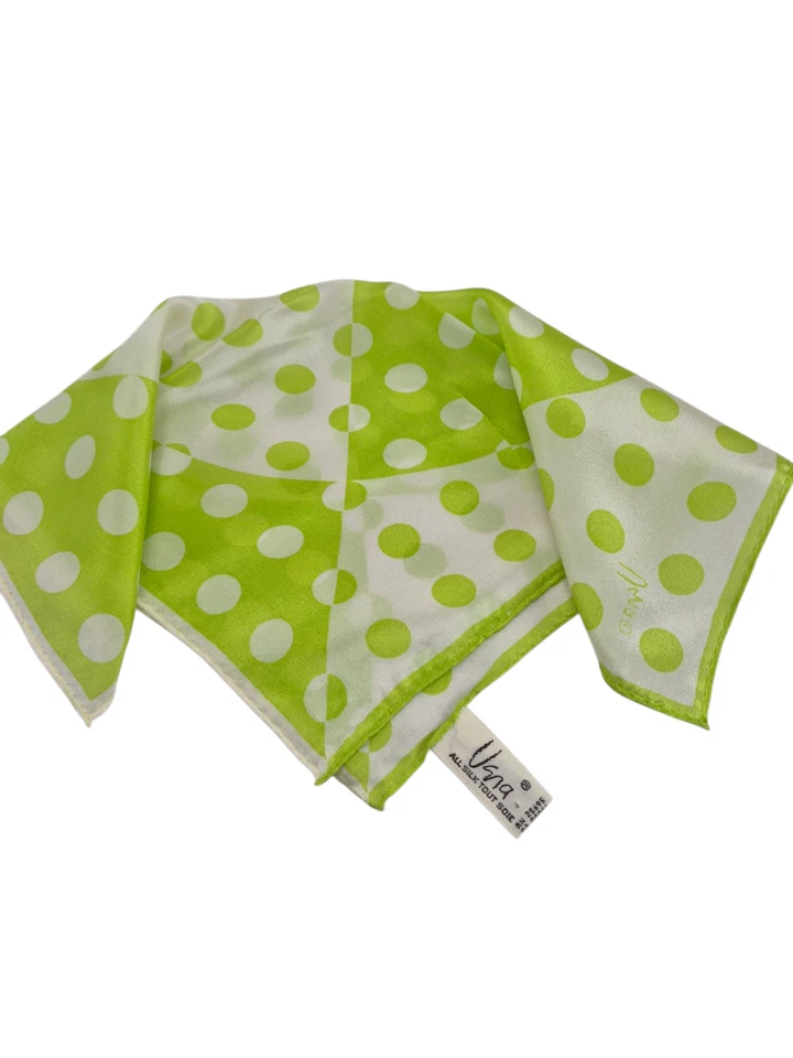 Juego de 2 Bufandas de Seda Vera Rayas Negras Lunares Verdes 11/11" Hechas en Japón Foto 4 de 4