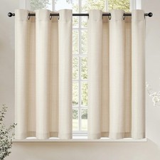 Half Kitchen Curtains 36 Inch Linen Textured Casual Weave Cafe Tier Curtains ...