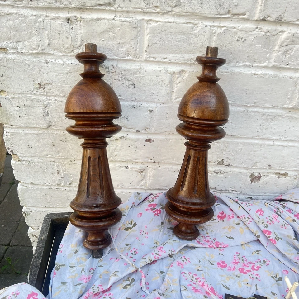 Par de postes buffet de madera tallada antigua francesa de 13" columnas muebles de roble Foto 4 de 4