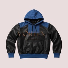 Men's Black Premium Leather Handmade Hoodie Genuine Lambskin Leather Hoodie