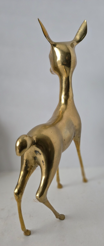 Pair Brass Deer Doe Fawn Large Mid Century Modern 15 3/4/ 8 1/4" - Picture 9 of 13