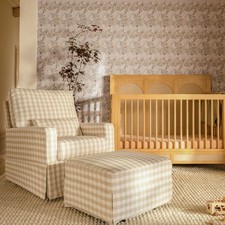 Namesake Crawford Gliding Ottoman in Tan Gingham, Greenguard Gold CertiPUR-...