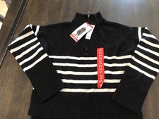 New NWT DKNY Size XS Striped Quarter Zip Sweater