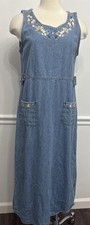 Vintage 90s Denim Dress Maxi Midi Embroidered Cottagecore Medium Hong Kong
