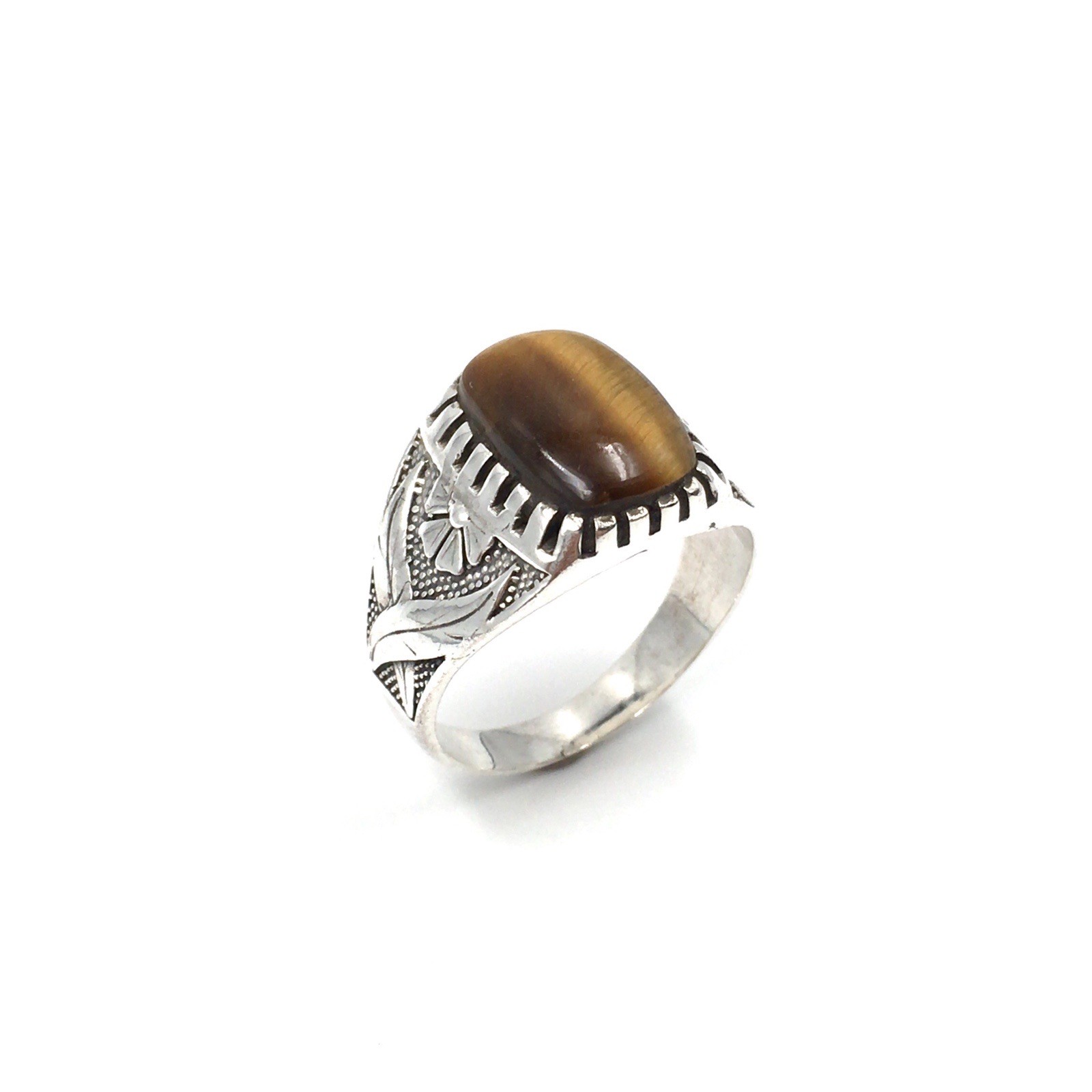 Solid 925 Silver Ring Tiger Eye Solid Band Ring M… - image 5