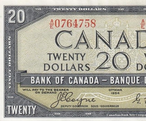 1954 BANK OF CANADA QEII $20 **DEVILS FACE** "A/E" ~Plate No. 1/1~ (( GEM UNC )) - Bild 3 von 9