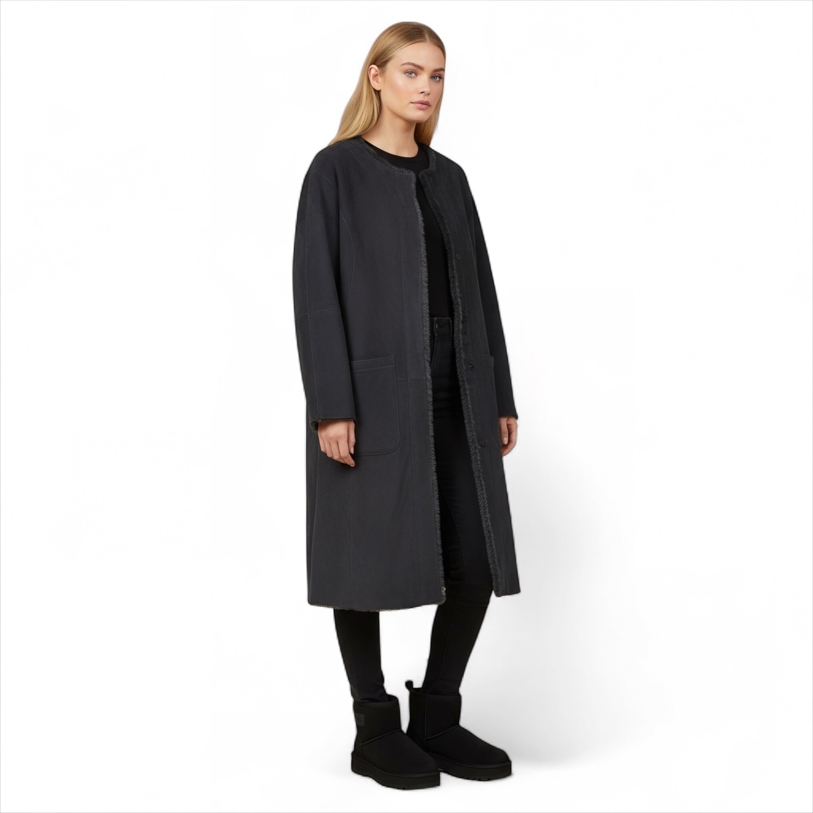 UGG REMY REVERSIBLE SHEARLING BLACK COAT OUTERWEAR WOMEN'S SIZE L MSRP $1995