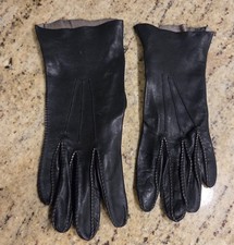Women's Size M Vintage Black Leather 10" Long Gloves Stitching
