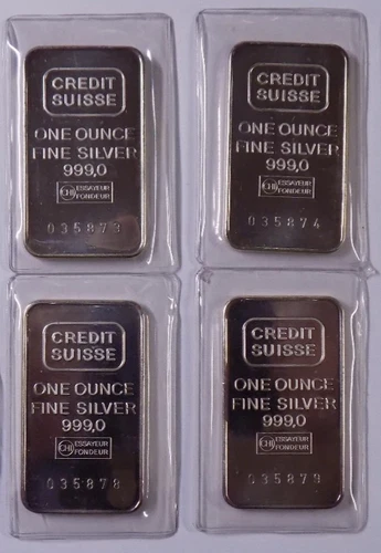 Lot of Four sealed Credit Suisse 1 troy oz .999 fine silver bars