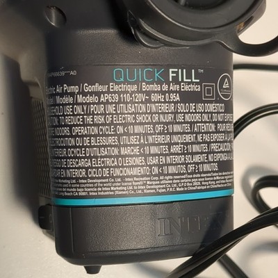 Intex Quick Fill AP639 Electric Air Pump 110-120V Compact for Camping