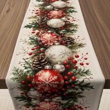 Christmas Decorations - Xmas Balls Snowflake Pine Cone Table Runner