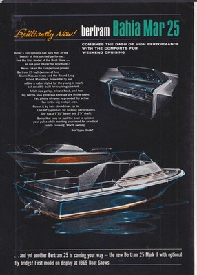 Bertram Bahia Mar 25 Power Boat sales folder w/ extra Mark II sell sheet 1960s