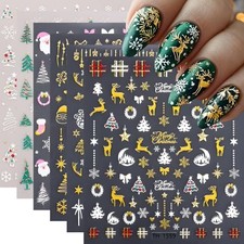 Christmas Nail Art Stickers, Winter Nail Decals 3D Self-Adhesive Gold Style5
