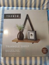 Triangle Hanging Shelf Rustic Oak With Black Metal Frame W31/D13/H34cm, Max 3kg