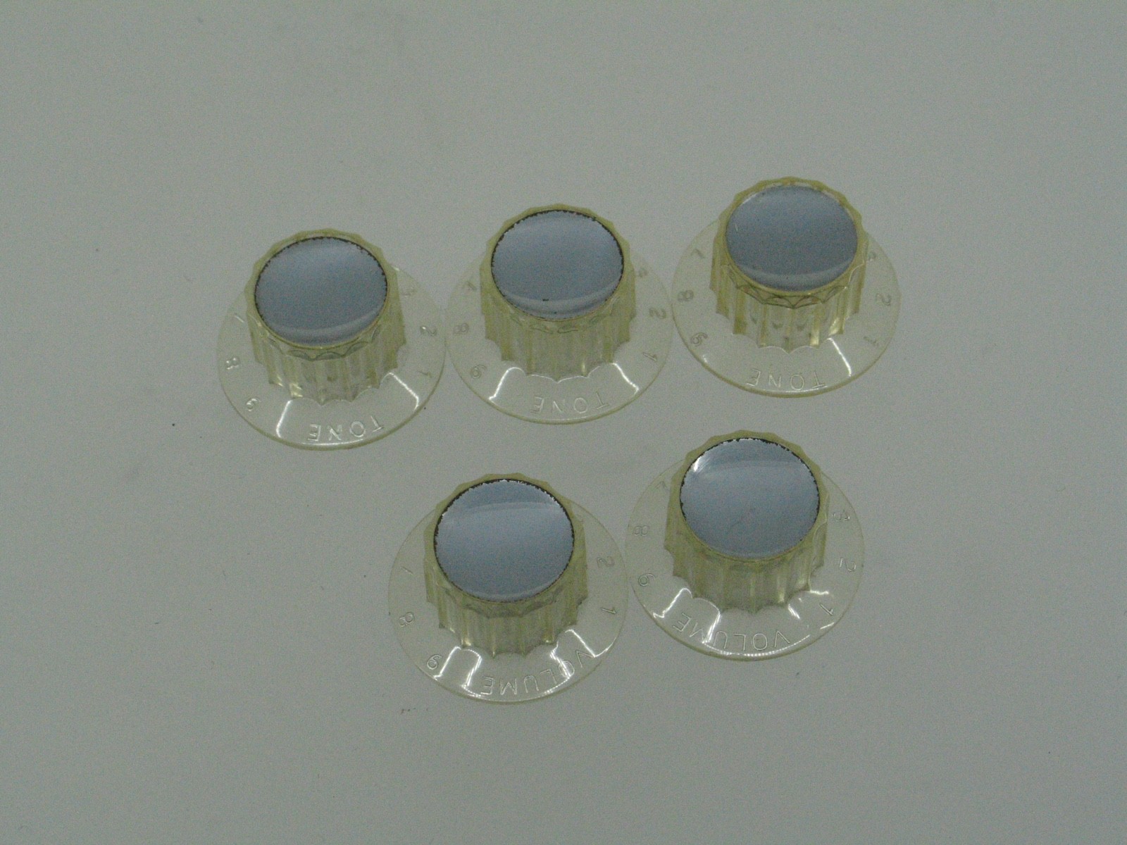 FIVE Vintage Clear Silver Reflector Kay? Harmony? National? Volume Tone knobs