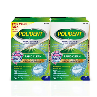 Polident Rapid Clean Dental Cleanser Tablets, 102 Count ( Pack of 2)