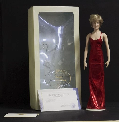 rare original Franklin Mint vinyl doll DIANA THE PEOPLE'S PRINCESS RED LAMé GOWN