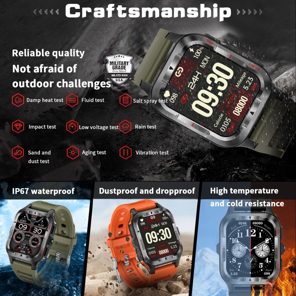 Smartwatch militare robusto per uomo con torcia foto 4