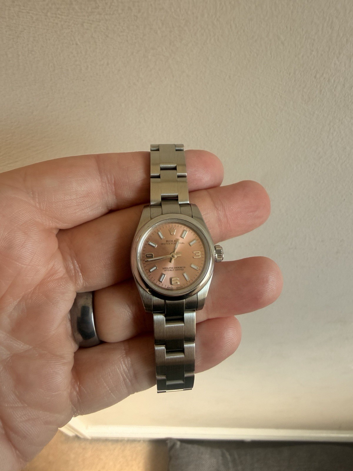 Rolex Silver Women's 2015 Oyster Perpetual Pink Dial Ladies Watch 176200