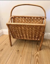Vintage Bamboo Magazine Rack Wicker Woven Cane Rattan Boho storage organizer