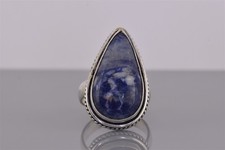 Sterling Silver 32mm Blue Sodalite Teardrop Statement Band Ring 11g 925 Sz: 9