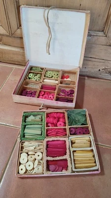 Ancien Coffret de Jetons de Jeu XIXe - Os/Bois ? - État d'Origine Jeux Anciens - Photo 1/4
