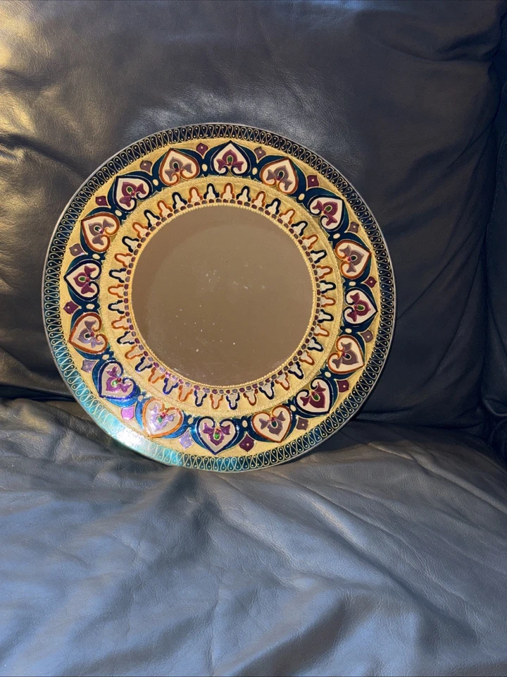 Mandala wall Mirror 13” home decor, Peruvian Round Painted glass mirror - Image 2 of 4