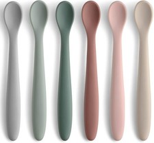 6PCS Silicone Baby Feeding Spoons Soft Tip Infant Training Spoon BPA Free