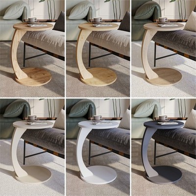 B-Ware Beistelltisch C-Form runder  Couchtisch, Sofatisch Rollen Wohnzimmer