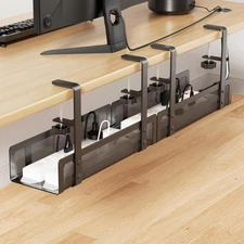 [Upgraded] 2 Pack Cable Management Under Desk Tray, Xpatee 2 Pack, Black 