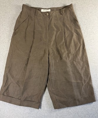 Max Mara Italian Linen/Silk Cuffed Wide Leg Capris, Sz 10, Hand Stitched SKU 168