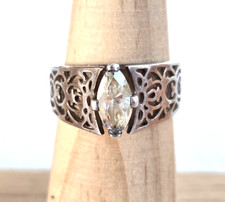 Sterling Silver Sz 8 Marquise Cubic Zirconia with Scroll Work 925 Marked